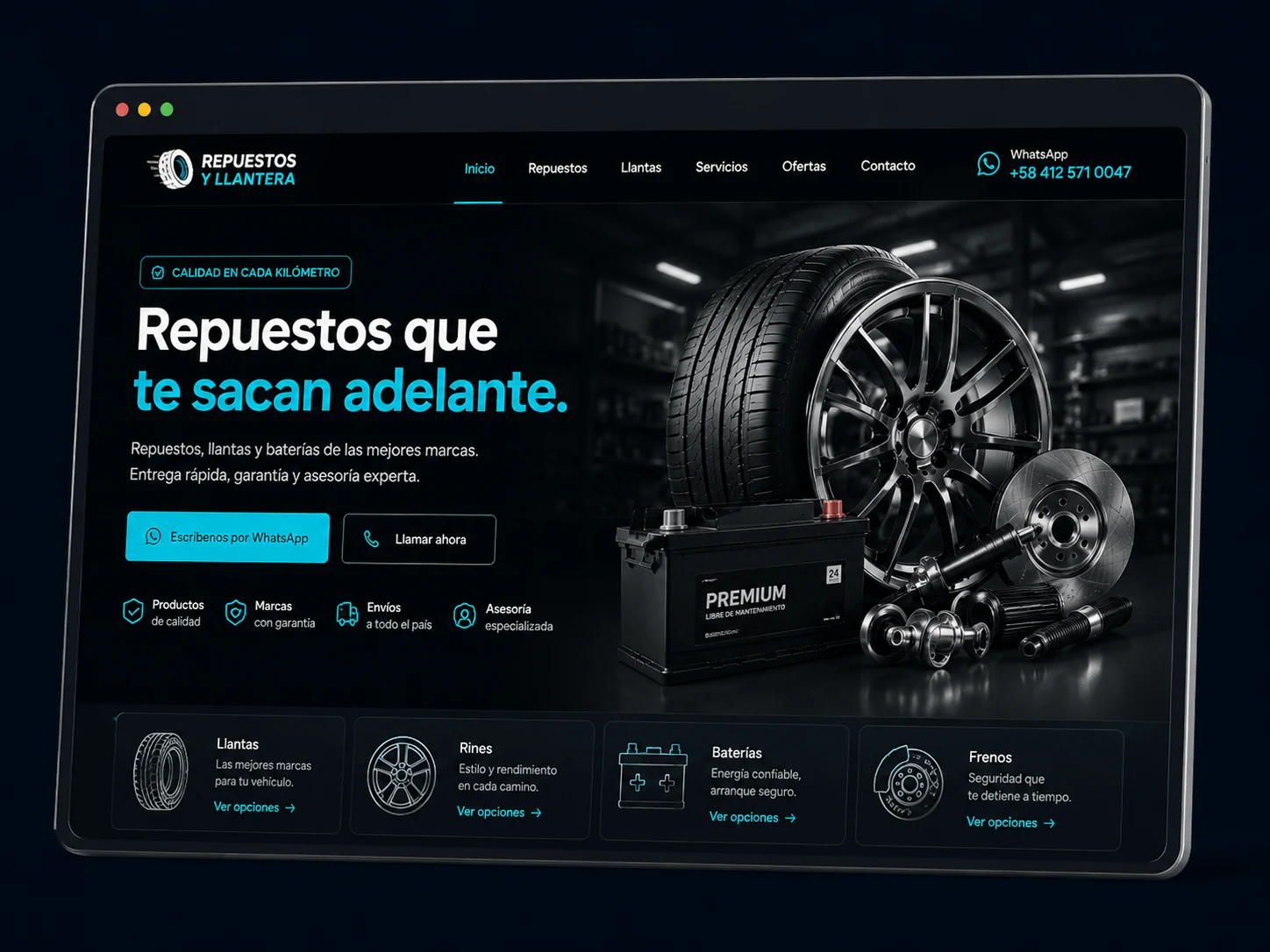 Ejemplo de landing para repuestos y llantera