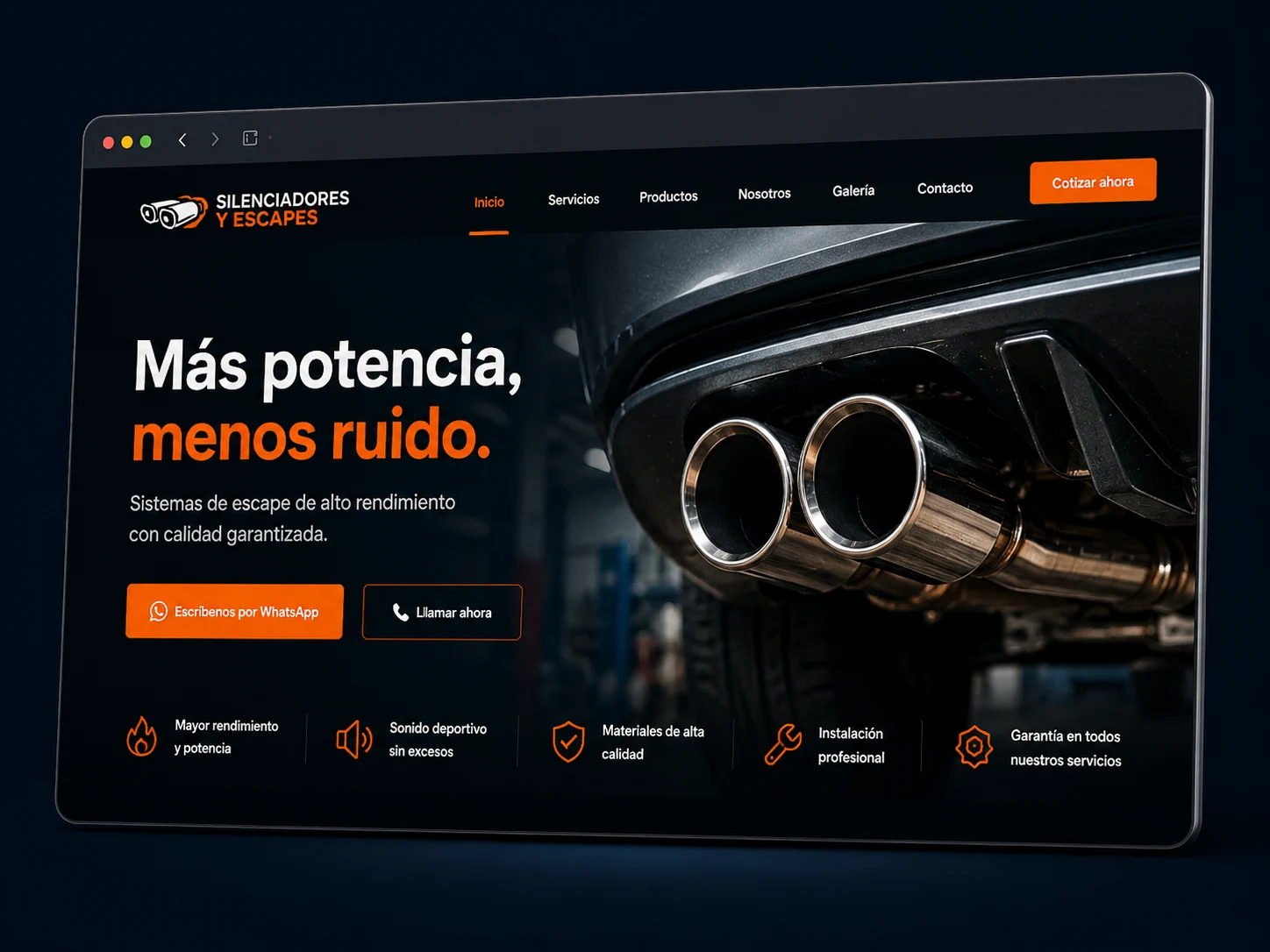 Ejemplo de landing para silenciadores y escapes