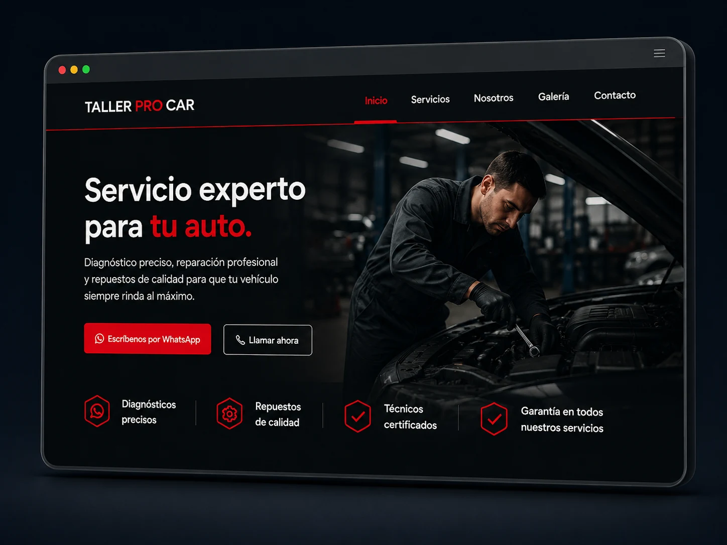 Ejemplo de landing para taller mecánico